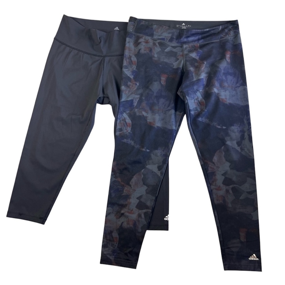 2 Adidas Printed Leggings Climalite Running Tights Abstract Floral N Black Sz L